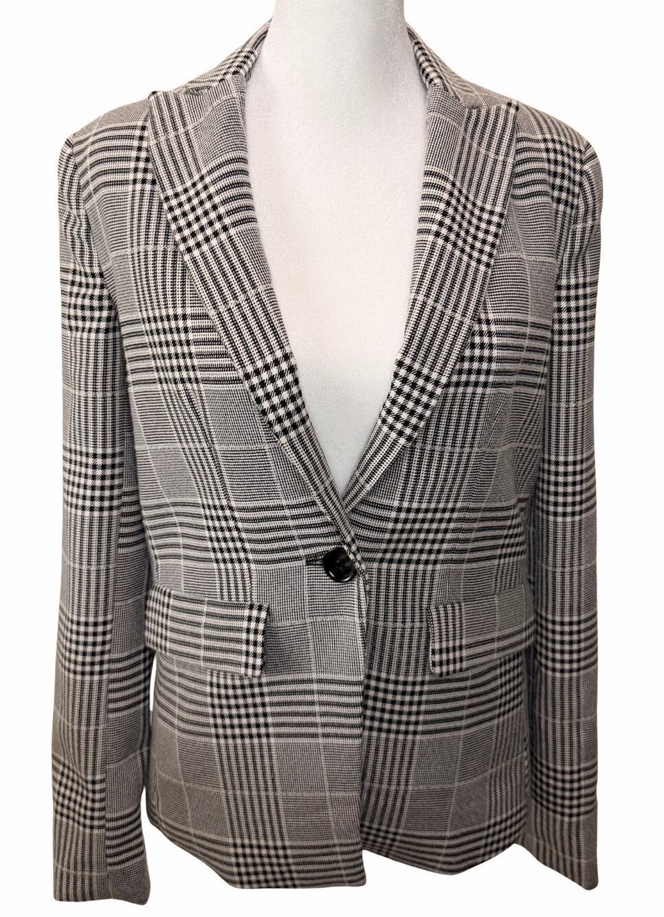 Evereve Women's Black White Plaid Dickey Blazer XS Preppy Academia Old Money